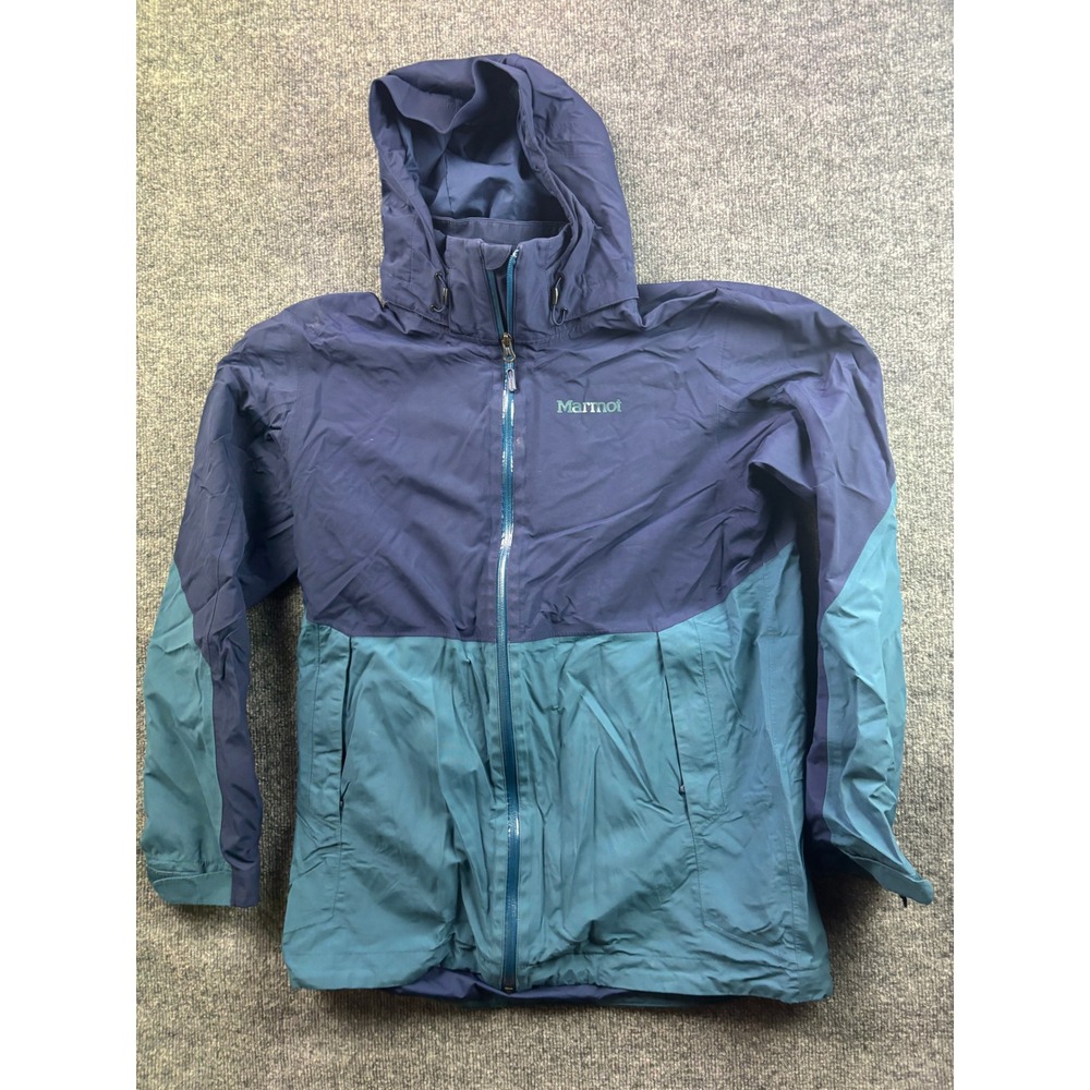 Marmot Hooded Windbreaker Jacket Mens M Blue Teal Colorblock Full Zip CC-770